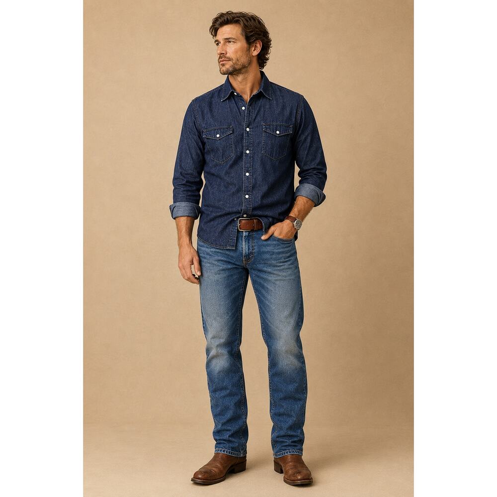 Gap 1969 Denim Pearl Snap Western Shirt Mens Medium Dark Wash Button Front